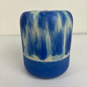 Curated Corner brand Modern Vase- cylinder shape with variegated blue pattern
